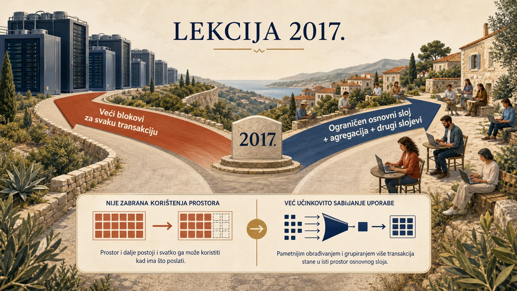 Raskrižje između većih blokova i ograničenog osnovnog sloja s agregacijom