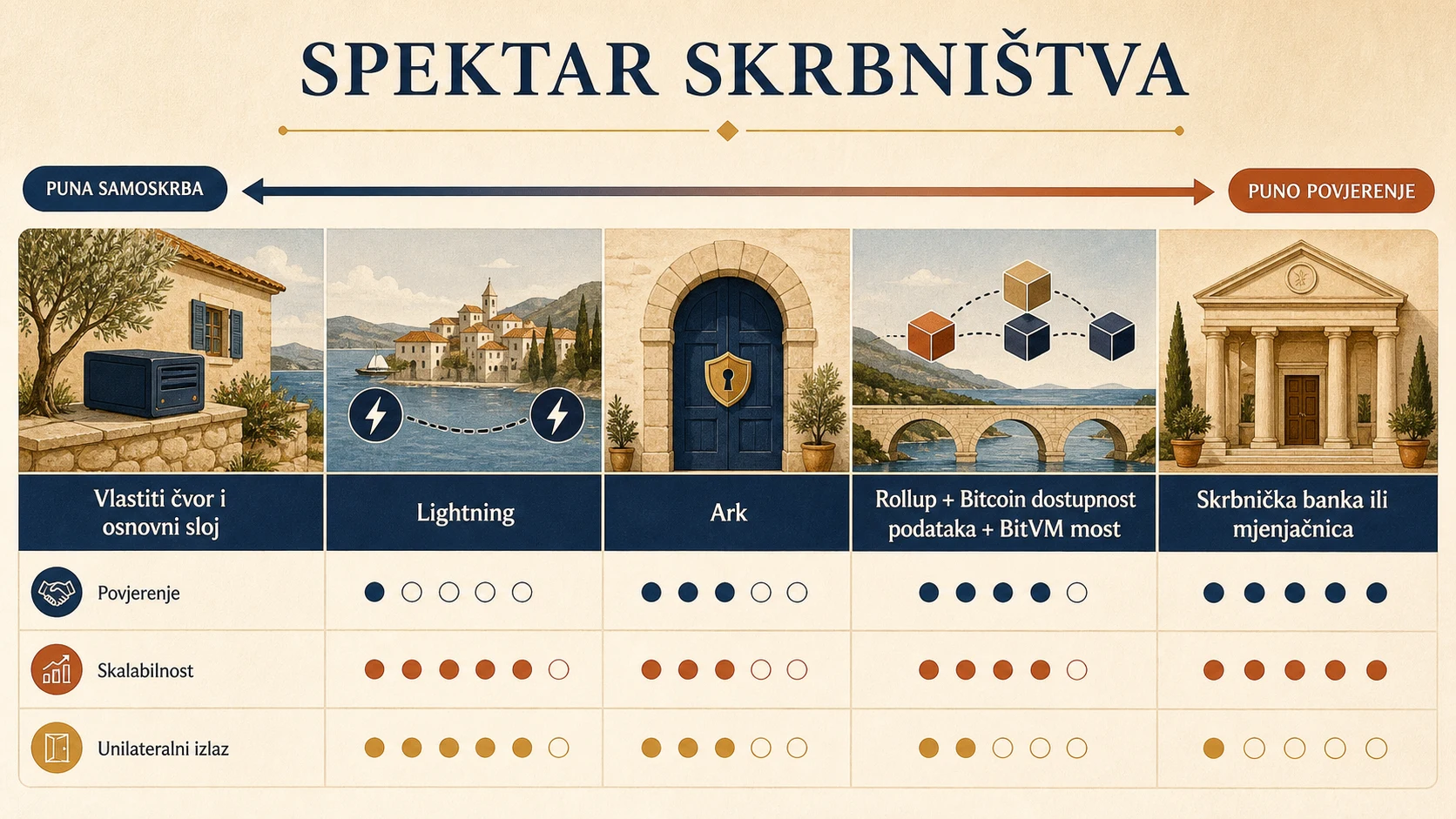 Spektar od pune samoskrbi do skrbničke banke ili mjenjačnice